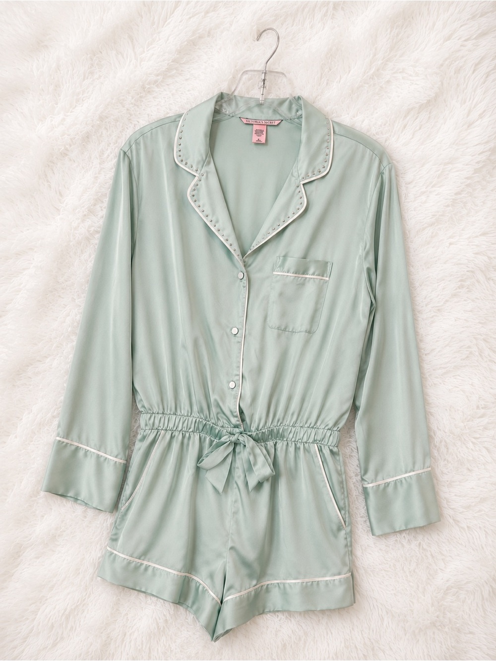 Victoria Secret Silky Sage Romper Pajama - Women’s Satin Sleepwear